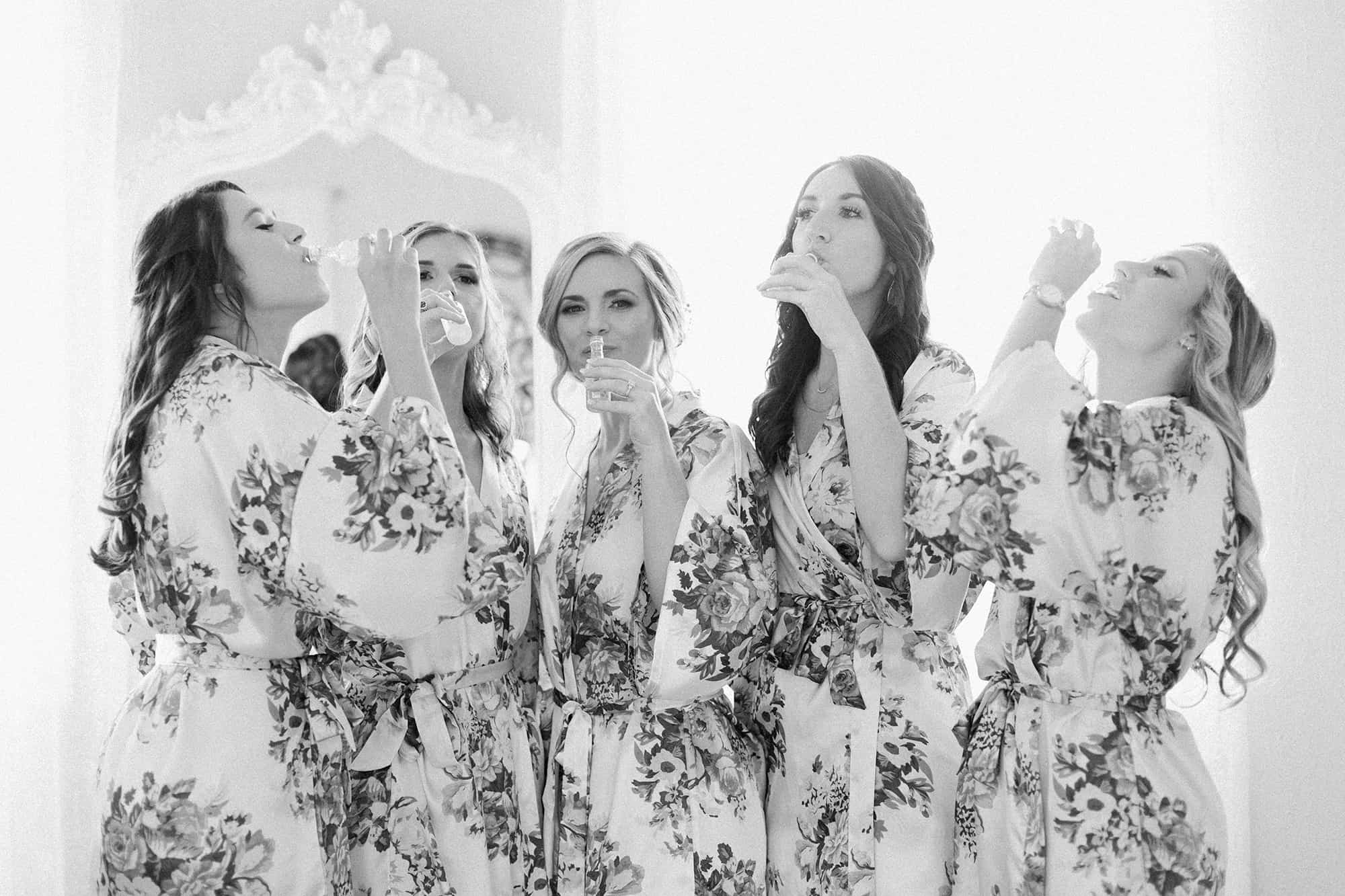 Bridal party cheers before ceremony